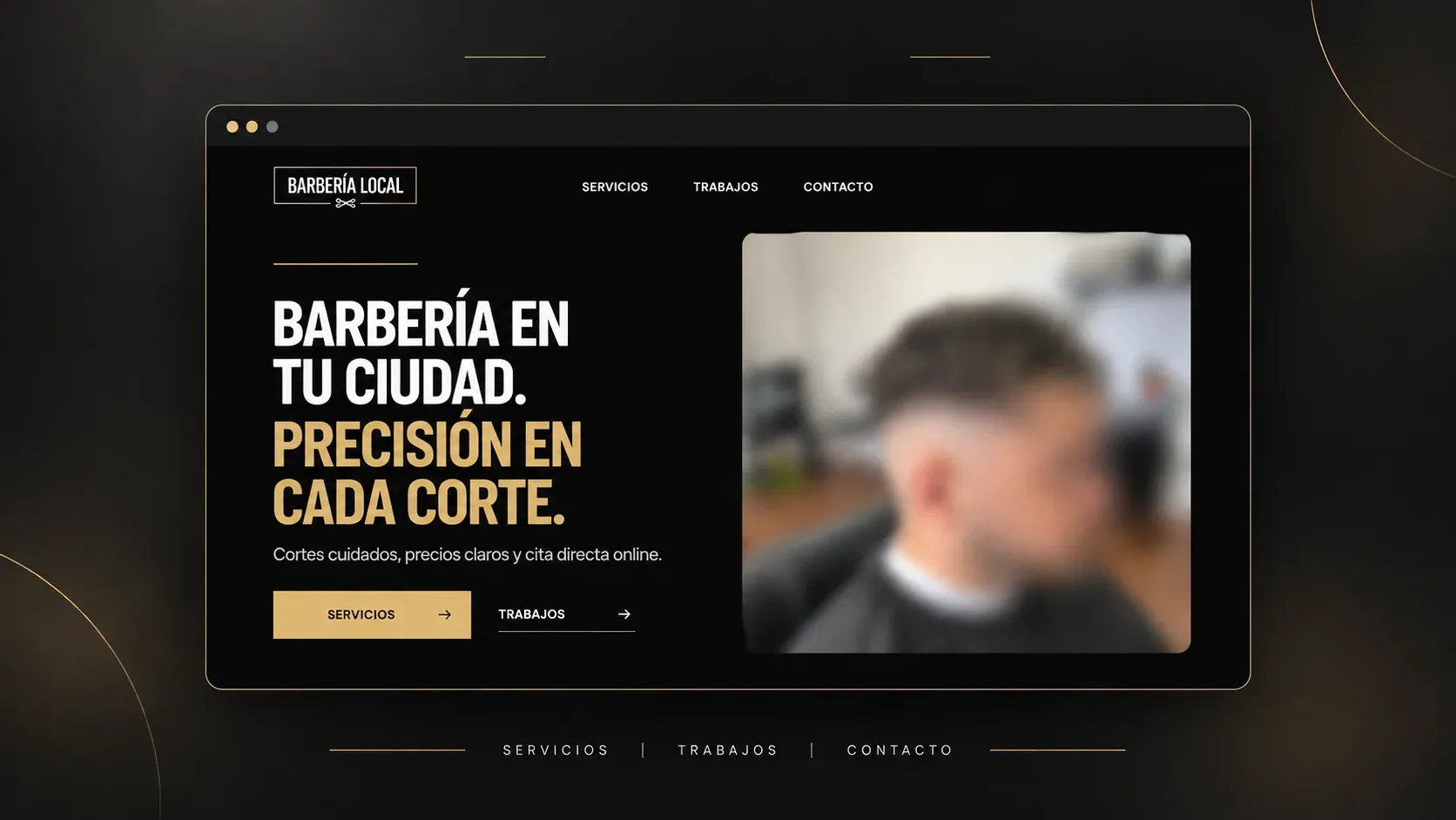 Vista anonimizada de una web para una barbería local