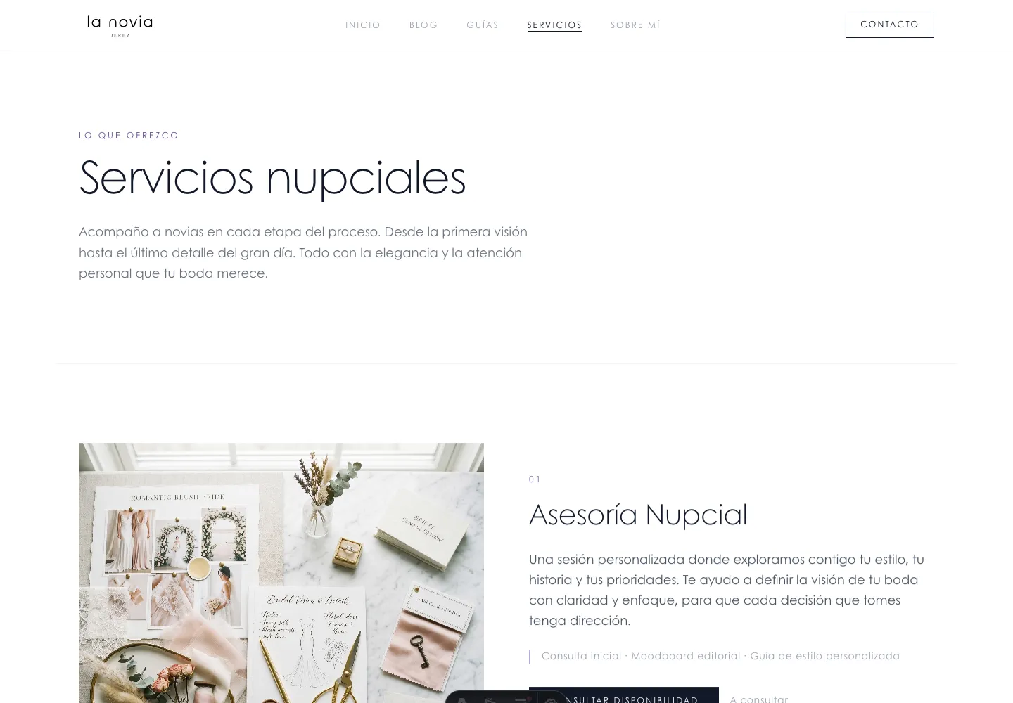 Página de servicios de un proyecto editorial